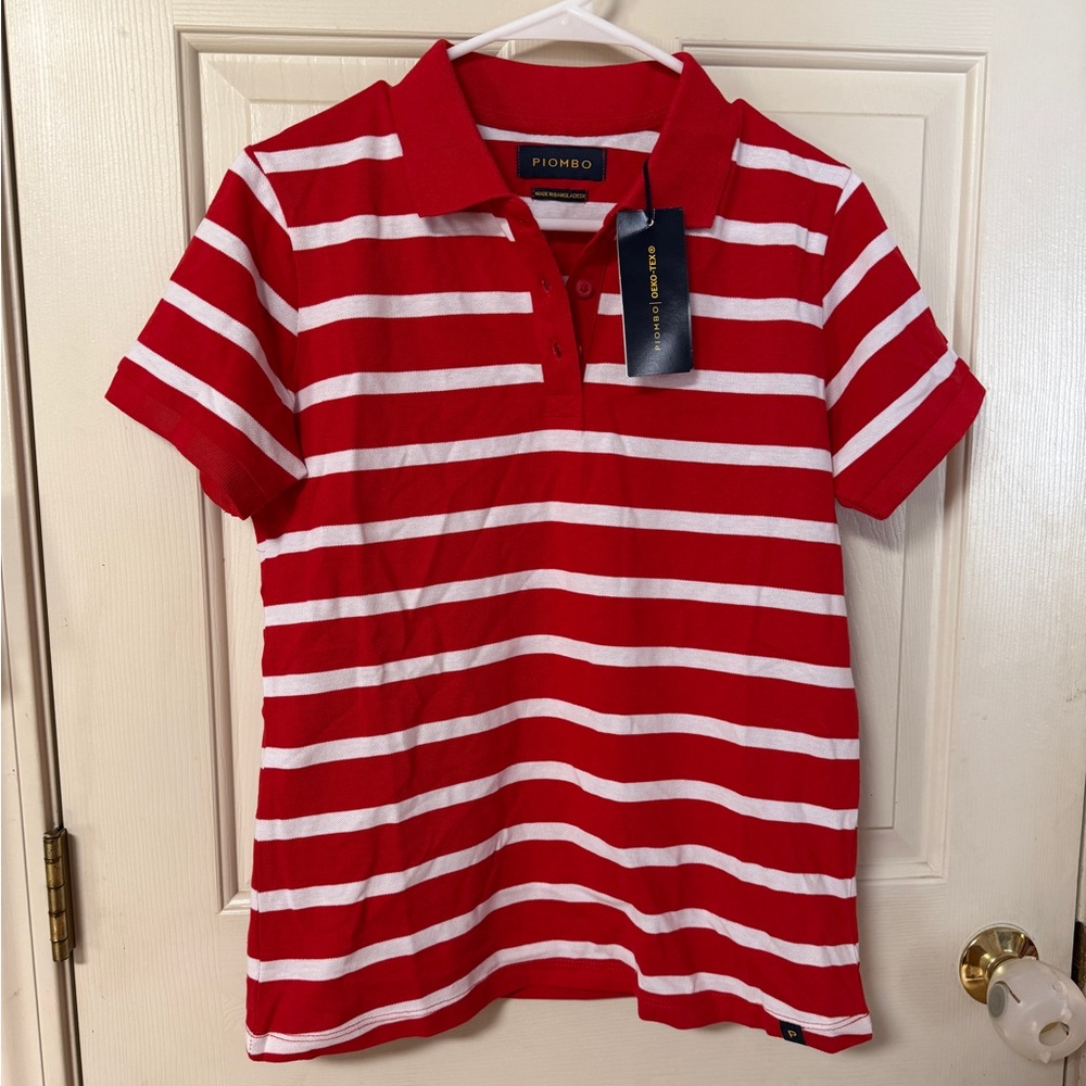 Piombo Red and White Striped Button Down Shirt